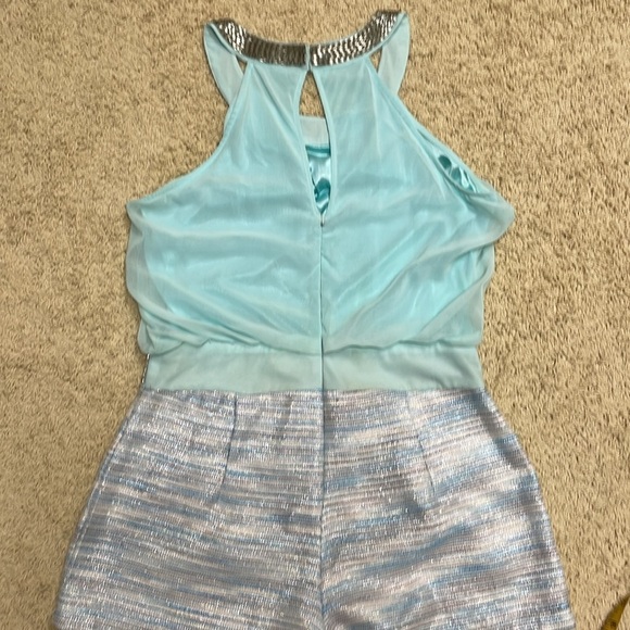 Lovposh Silver Bead Embellished Halter Romper Chiffon & Striped Shorts Sz Large - Picture 9 of 13
